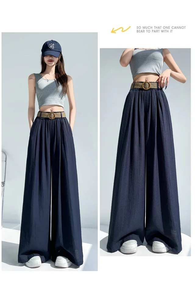 Ice Silk Linen Wide-Leg Pants Detail