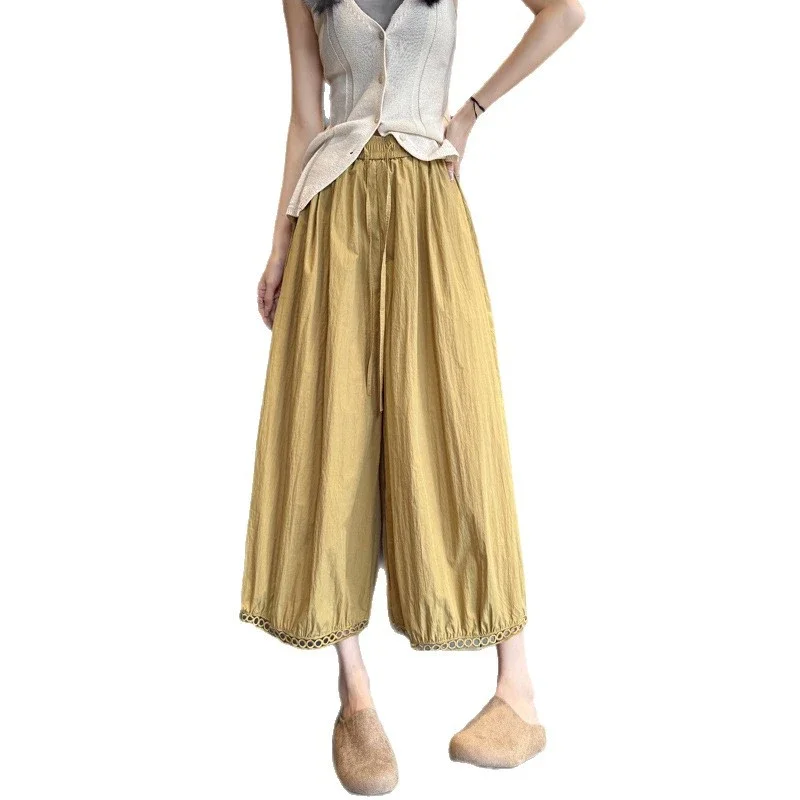 2025 Summer Ice Silk Lace Cropped Pants for Petite Women