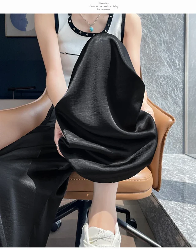 Women's 2025 Summer Ice Silk Acetate Wide - Leg Pants Detail