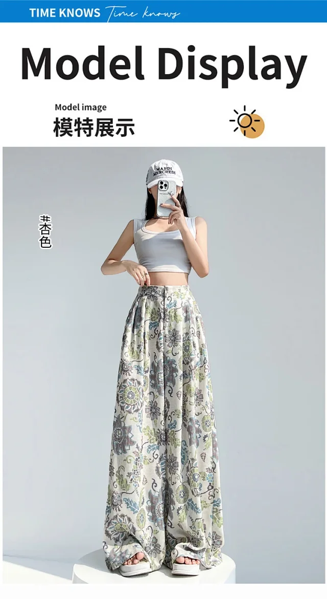 Women's 2025 Summer Printed Wide-Leg Pants Detail