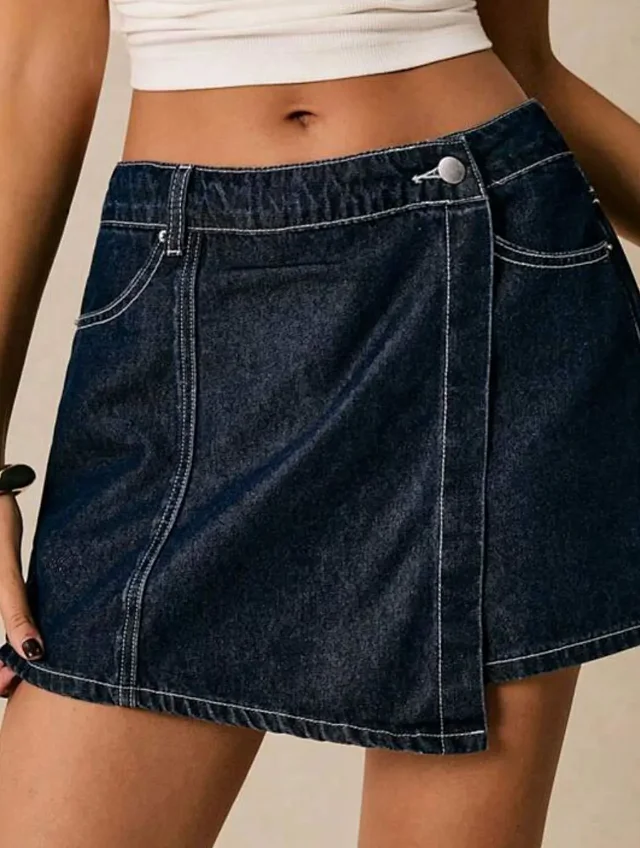 European and American Denim Shirt & Skirt/Pants Set Detail