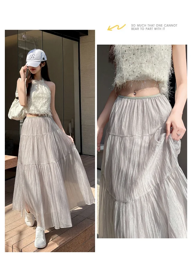 2025 Summer High-Waist A-Line Cake Skirt for Women Detail