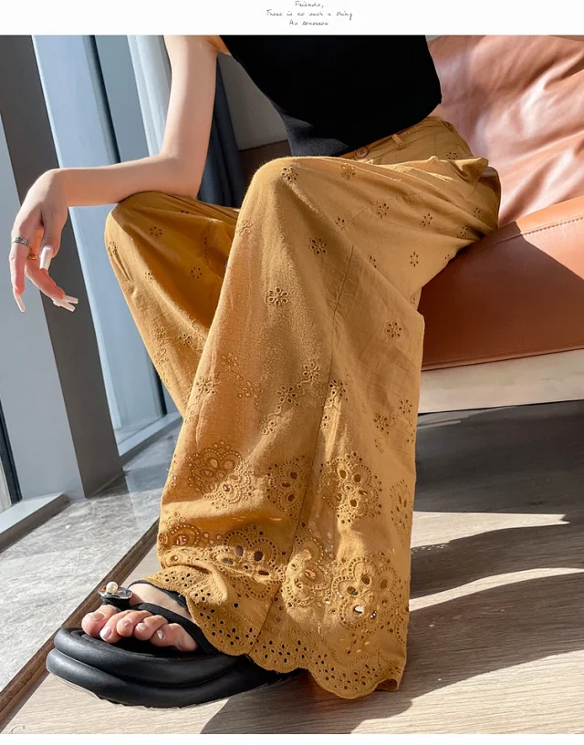 Women's Lace Hollow Wide-Leg Pants 2025 Summer New Detail
