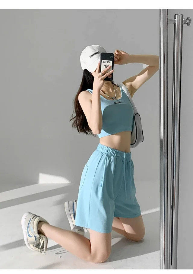 American Retro Wide-leg Casual Shorts Detail