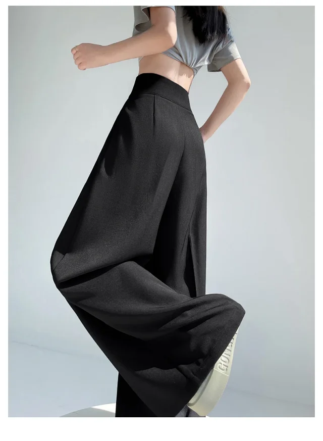 2025 White Wide - leg Ice Silk Trousers for Women Detail