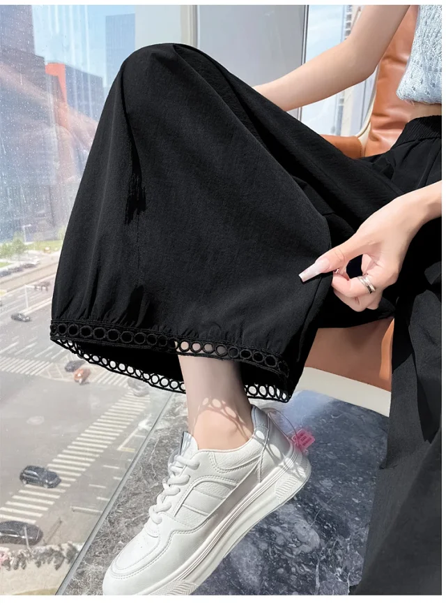 Women's Summer Ice Silk Hollow Lace Lantern Pants Detail