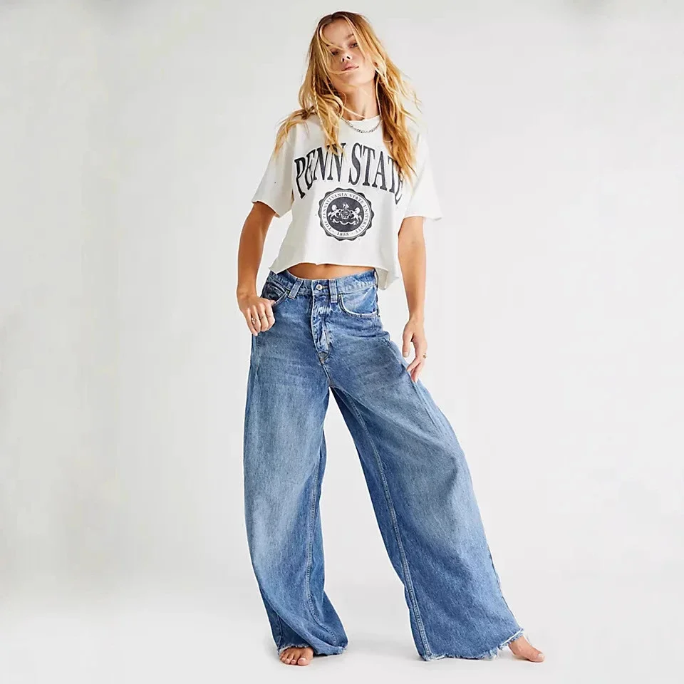 Vintage High-waisted Wide-leg Denim Pants