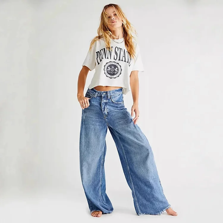 Vintage High-waisted Wide-leg Denim Pants