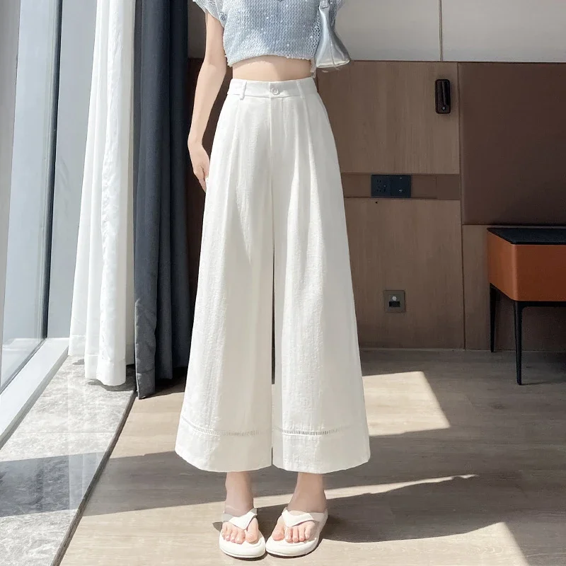 Women's Ice Silk Linen Hollow Wide-leg Pants