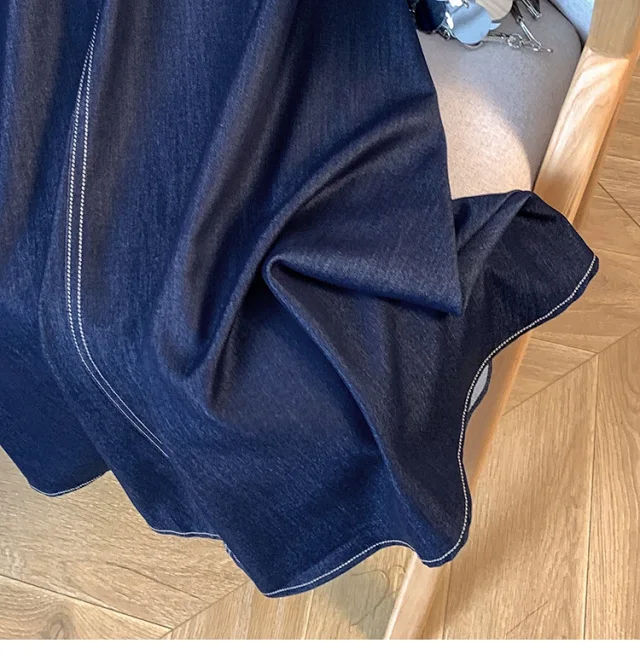Denim Blue 2025 Tencel Denim Midi A-Line Skirt Detail