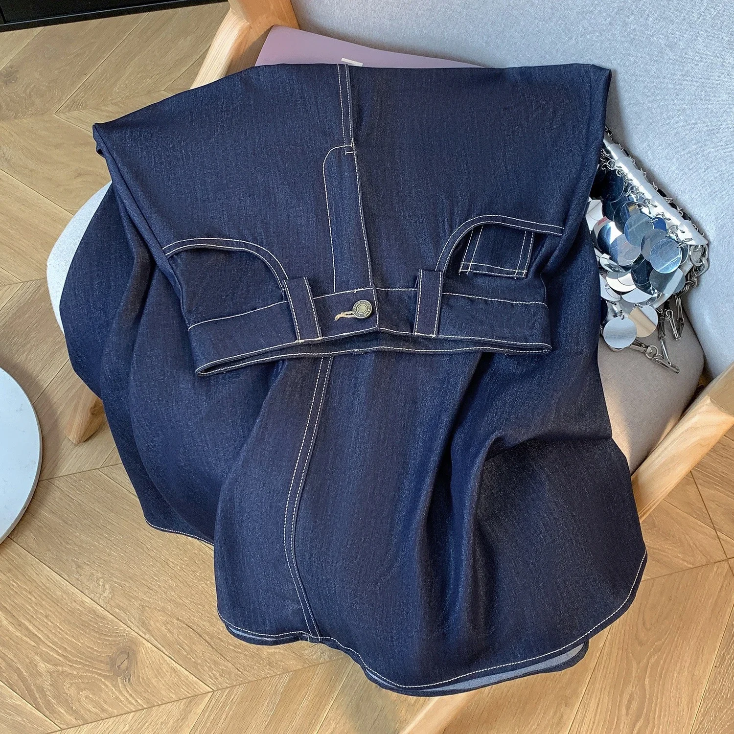 Denim Blue 2025 Tencel Denim Midi A-Line Skirt