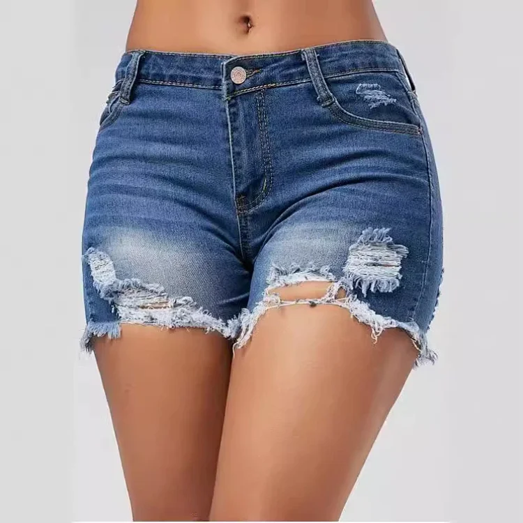 Euro - Amer. Ripped Monkey Fringe Denim Shorts (Women)