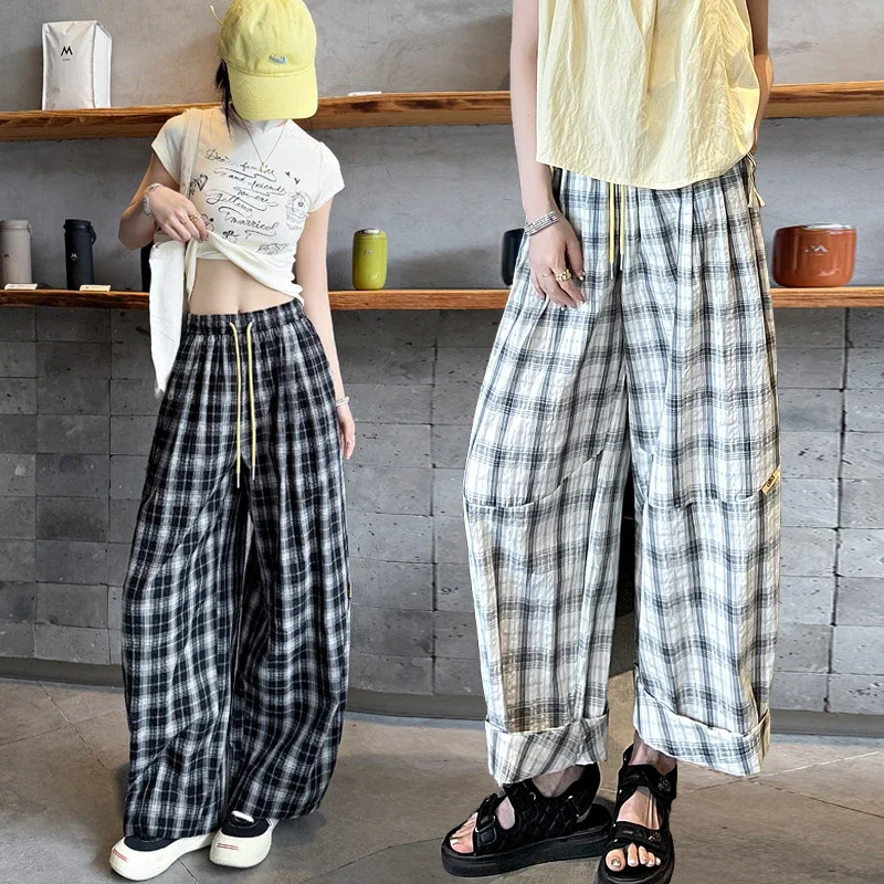 Ladies' Summer Retro Plaid Loose Pants