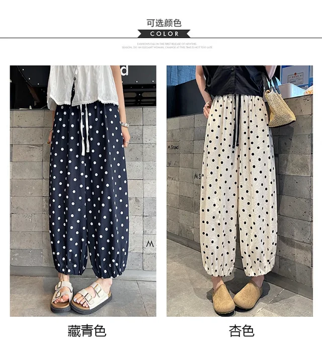 Women's Summer Ice Silk Polka Dot Cotton-Linen Pants Detail