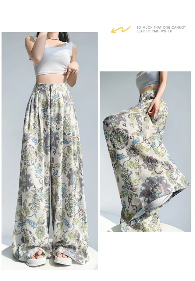 Women's 2025 Summer Printed Wide-Leg Pants Detail