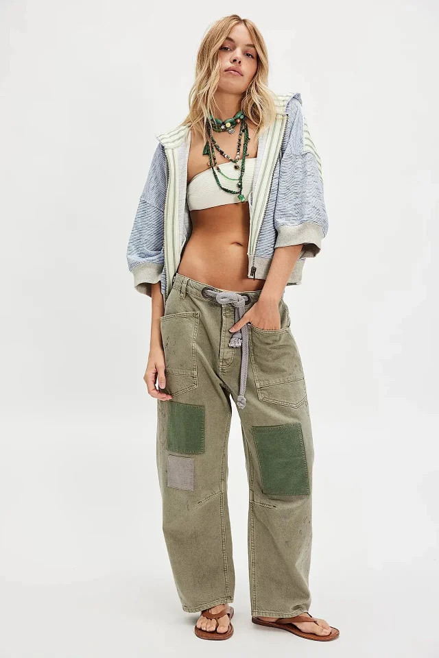 8 - Color Retro Denim with Patchwork & Drawstring Detail