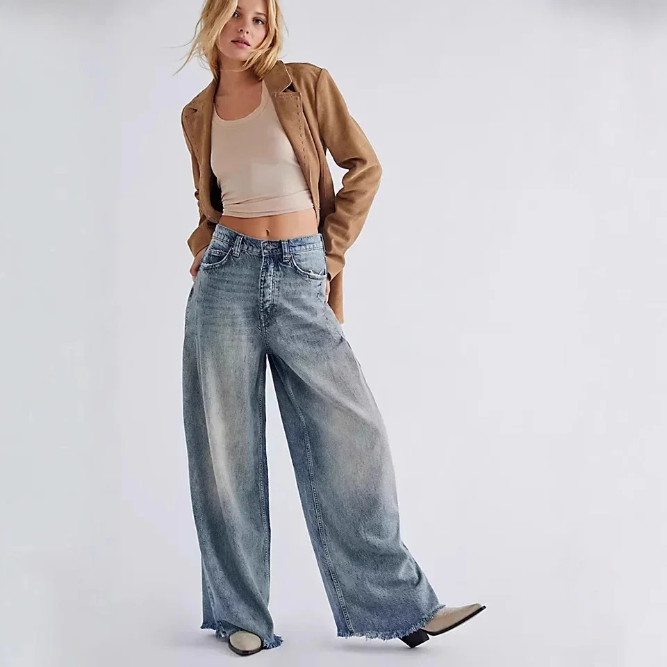 Vintage High-waisted Wide-leg Denim Pants