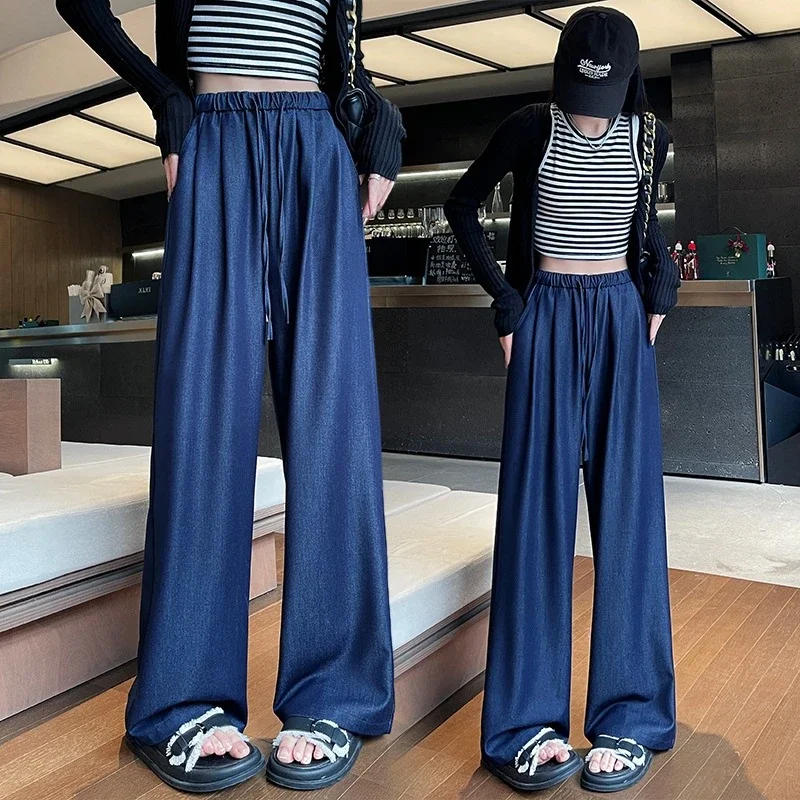 Navy Tencel Jeans - Women's Summer Wide - Leg Pants