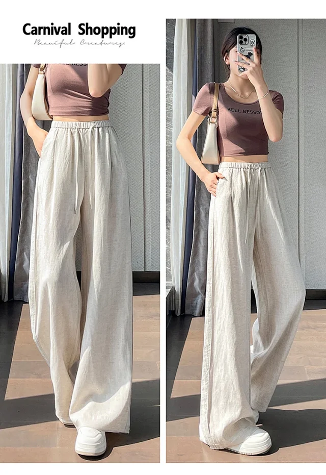 Linen Wide - Leg Pants for Women 2025 Summer Detail