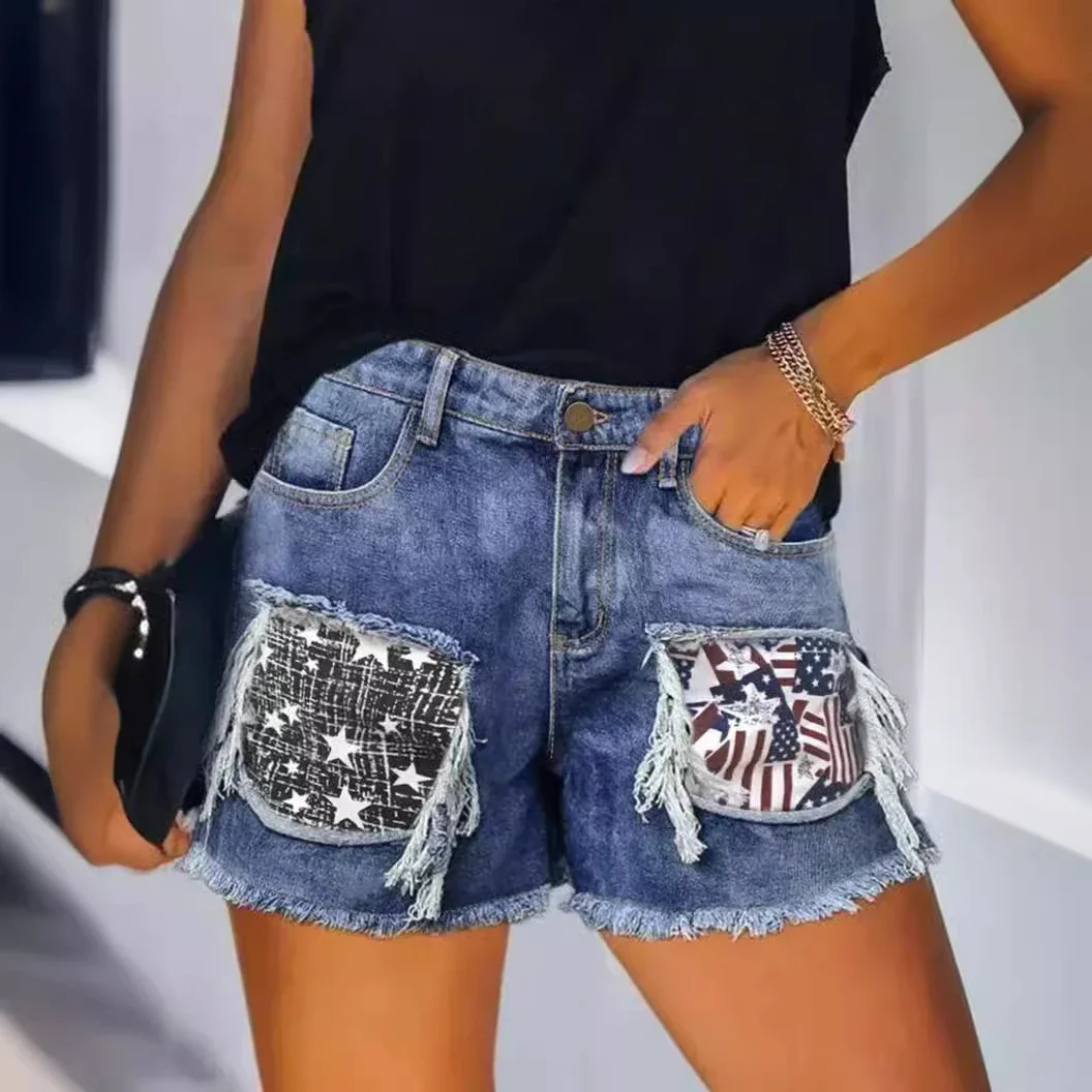 Snowflake Distressed Denim Shorts for Women