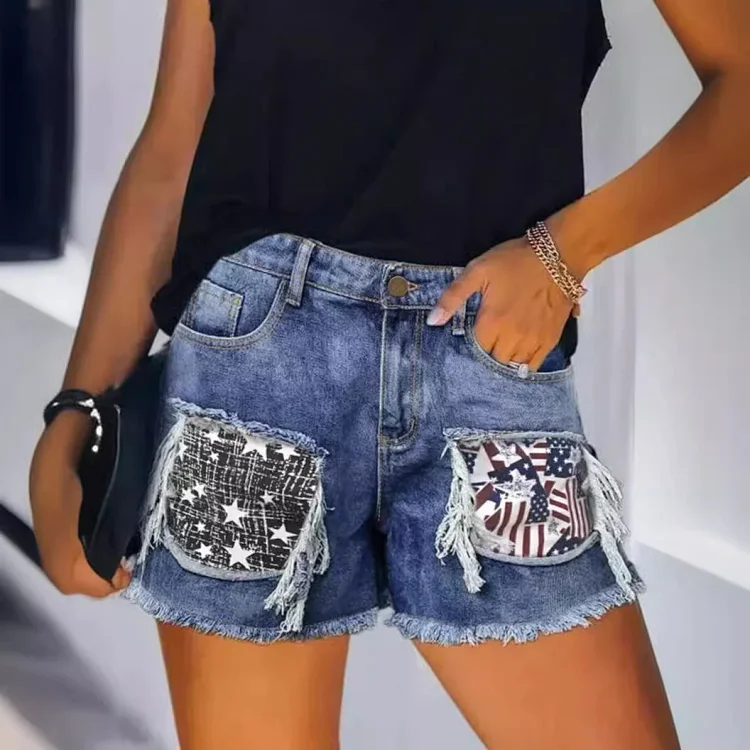 Snowflake Distressed Denim Shorts for Women