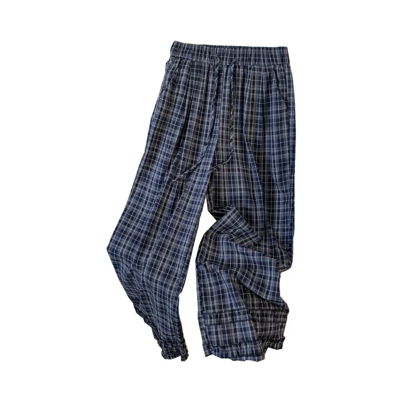 Vintage Waist Tie Plaid Wide-Leg Pants