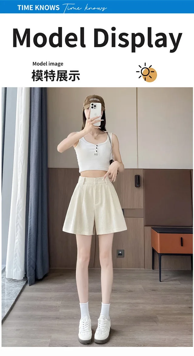 2025 Summer Women's Ice Silk Linen Shorts Detail