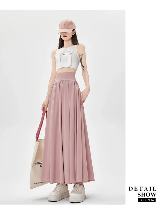 Pink Slimming High-waist A-line Skirt Detail