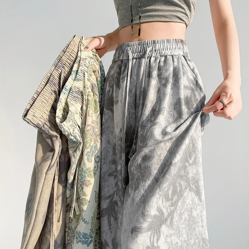 2025 Summer Ice Silk Linen Wide-Leg Pants