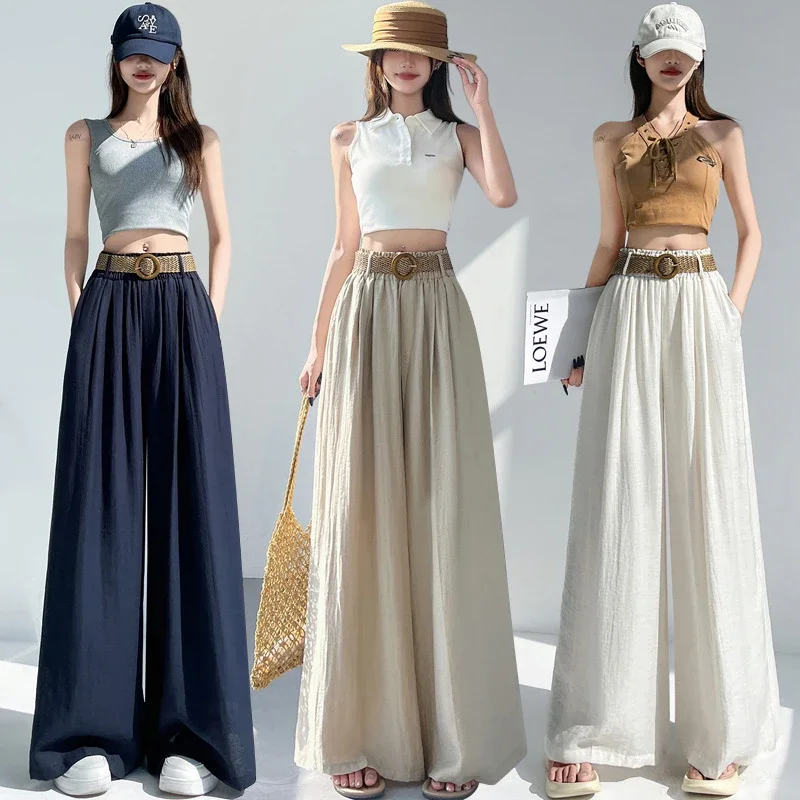 Ice Silk Linen Wide-Leg Pants