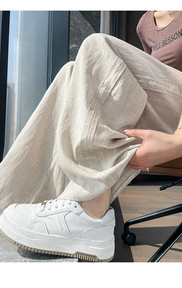 Linen Wide - Leg Pants for Women 2025 Summer Detail