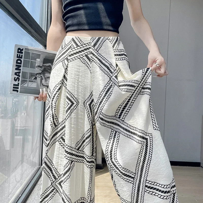 Vintage Qian-style Ice Silk Linen Wide-leg Pants