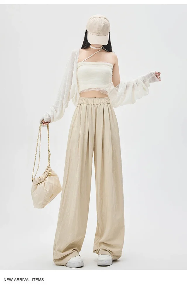 2025 Summer Textured Washed Cotton Wide-Leg Pants Detail
