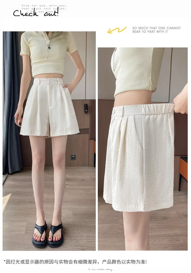 2025 Summer Ice Linen Wide-Leg Shorts for Women Detail