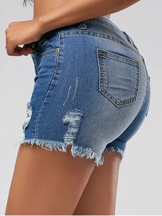 Euro - Amer. Ripped Monkey Fringe Denim Shorts (Women) Detail