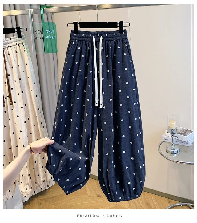 2025 Summer Linen Polka Dot Balloon Pants Detail