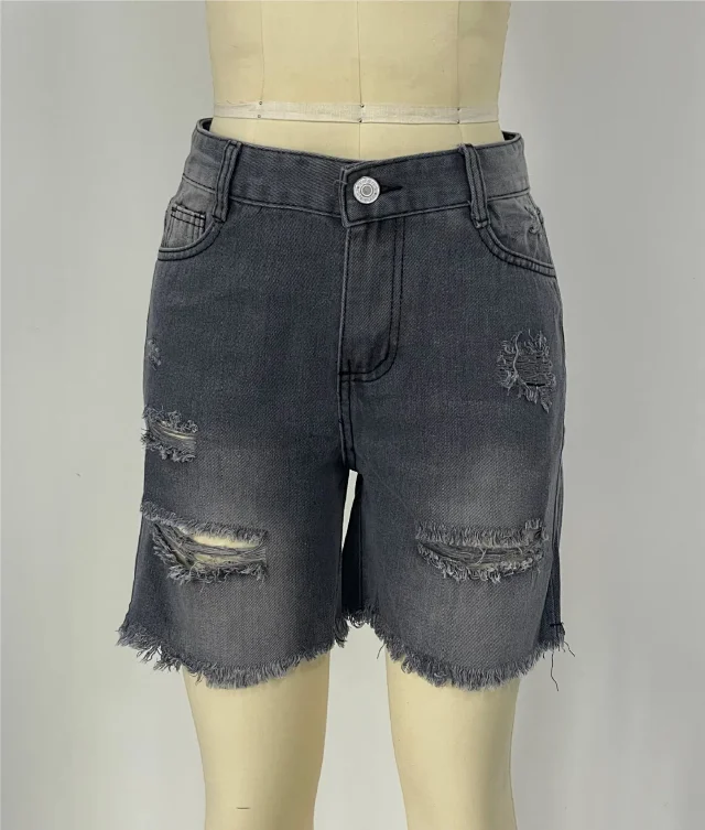 Plus Size Distressed Denim Shorts for Women Detail