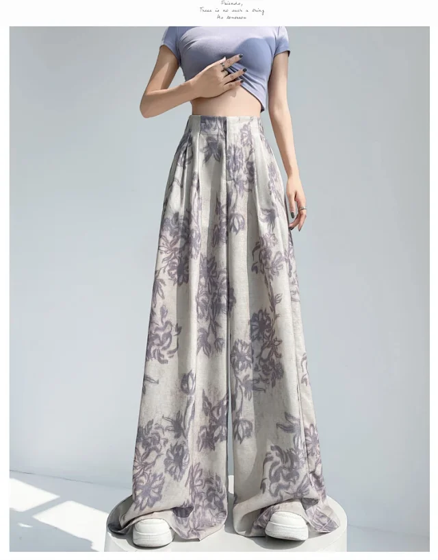 Women's 2025 Summer Printed Wide-Leg Pants Detail