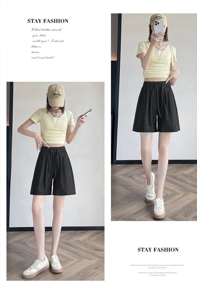Women's Summer High-waisted Tencel Denim Wide-leg Capris Detail