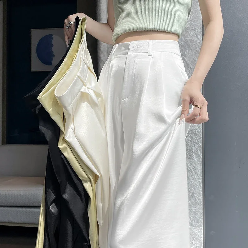 Women's 2025 Summer Ice Silk Acetate Wide - Leg Pants
