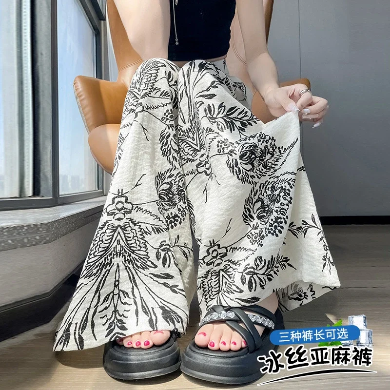 Vintage Floral Linen Wide-Leg Pants