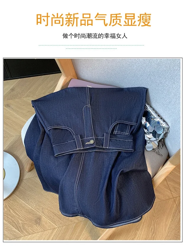 Denim Blue 2025 Tencel Denim Midi A-Line Skirt Detail