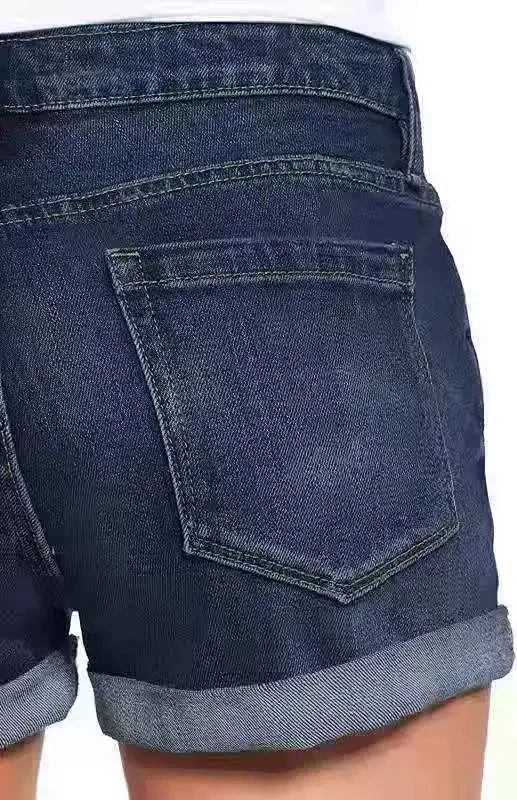 High-waisted Ripped Cuffed Denim Shorts for Women Detail