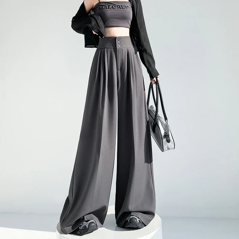 2025 White Wide - leg Ice Silk Trousers for Women