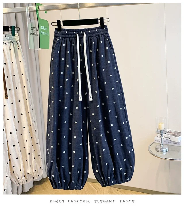 2025 Summer Linen Polka Dot Balloon Pants Detail