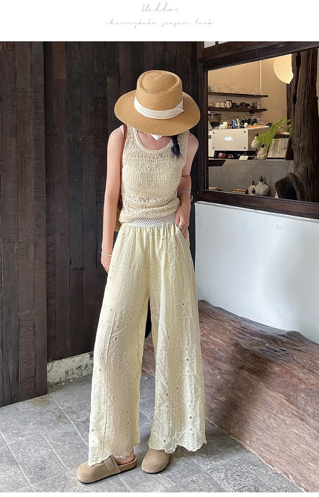 Women's Summer Thin High - End Lace Cropped Pants Detail
