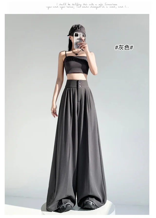 2025 White Wide - leg Ice Silk Trousers for Women Detail