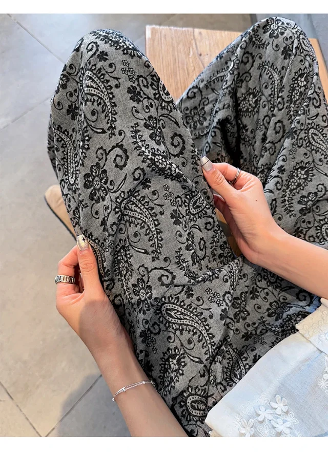 Linen Jacquard Wide-Leg Pants for Women Detail