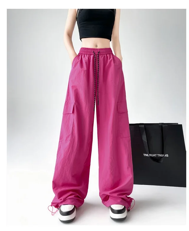 2025 Spring/Summer Women's Sporty Loose Slimming Straight Pants with Drawstring Detail