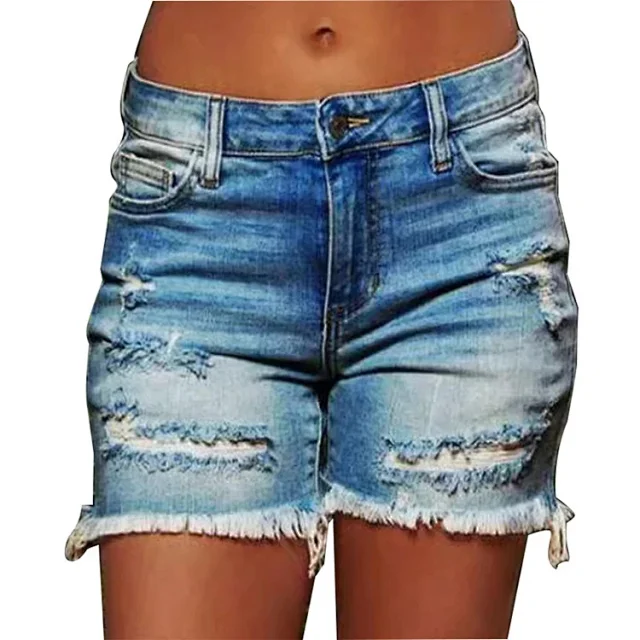 Plus Size Distressed Denim Shorts for Women Detail
